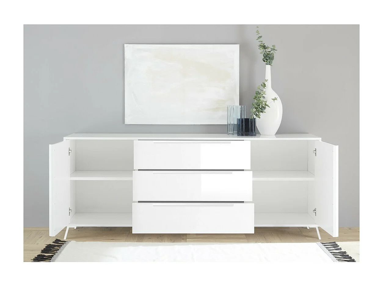 Buffet de 2 puertas y 3 cajones colección SKY. Color blanco lacado brillante.