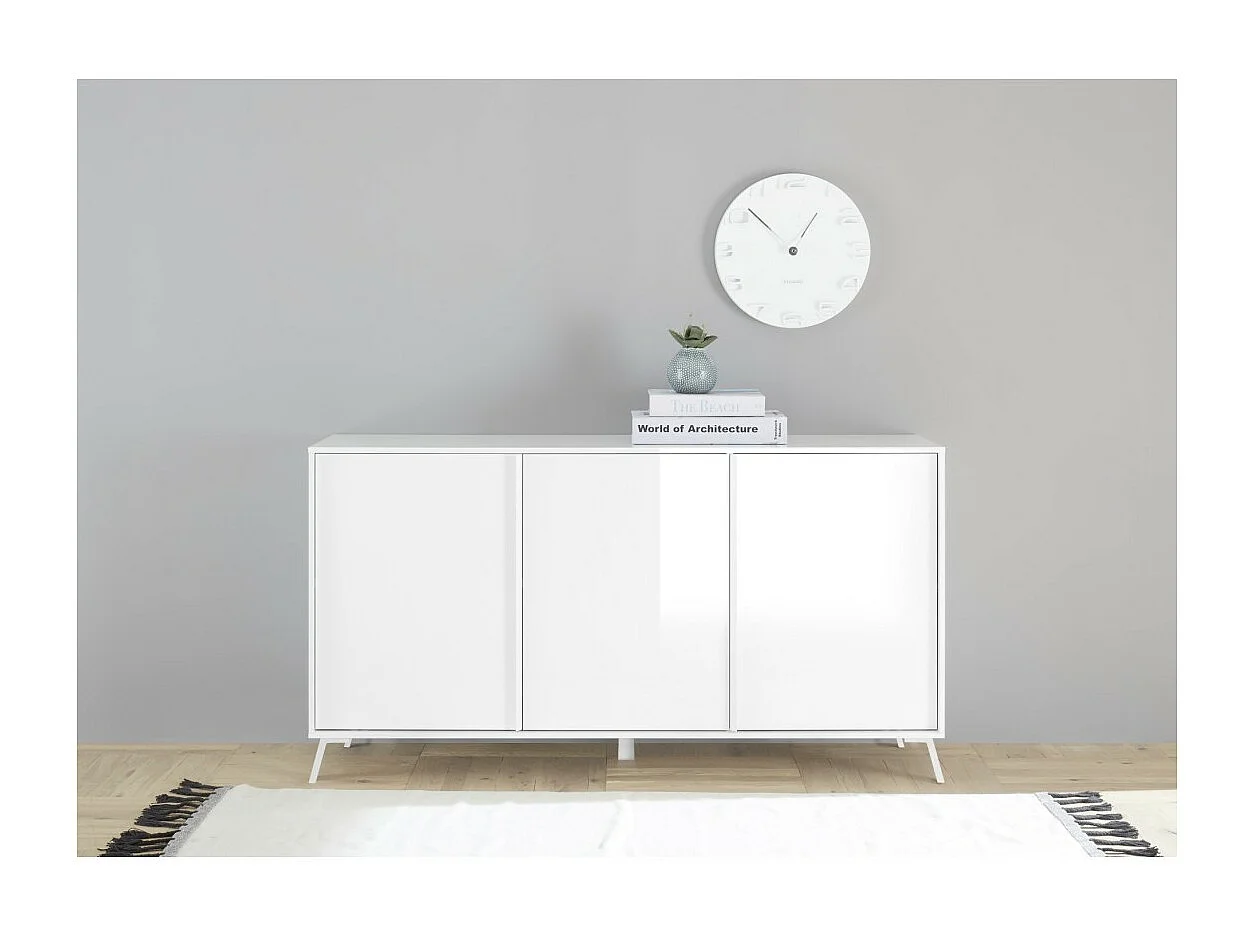 Buffet de 3 puertas colección SKY. Color blanco lacado brillante.