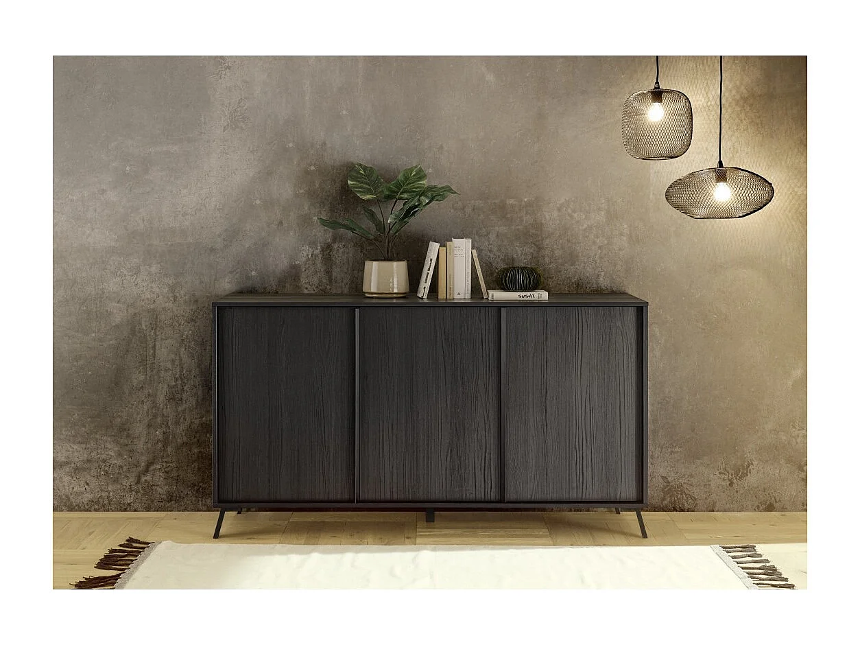 Buffet met 3 deuren, collectie SKY. Kleur Zwart Eiken.