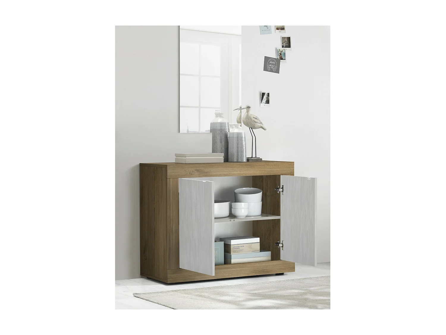 Buffet met 2 deuren uit de ACCESS-collectie. Kleur wit en donker eiken.