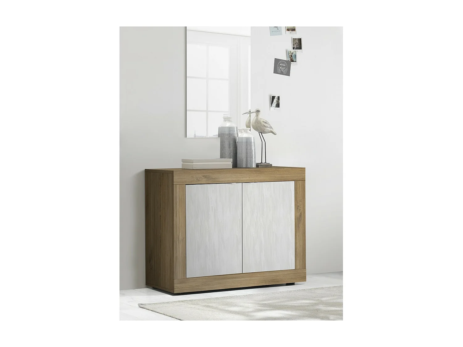 Buffet 2 portes collection ACCESS. Coloris blanc et chêne foncé