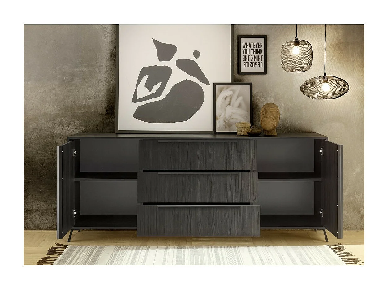 Buffet de 2 puertas y 3 cajones colección SKY. Color roble negro.