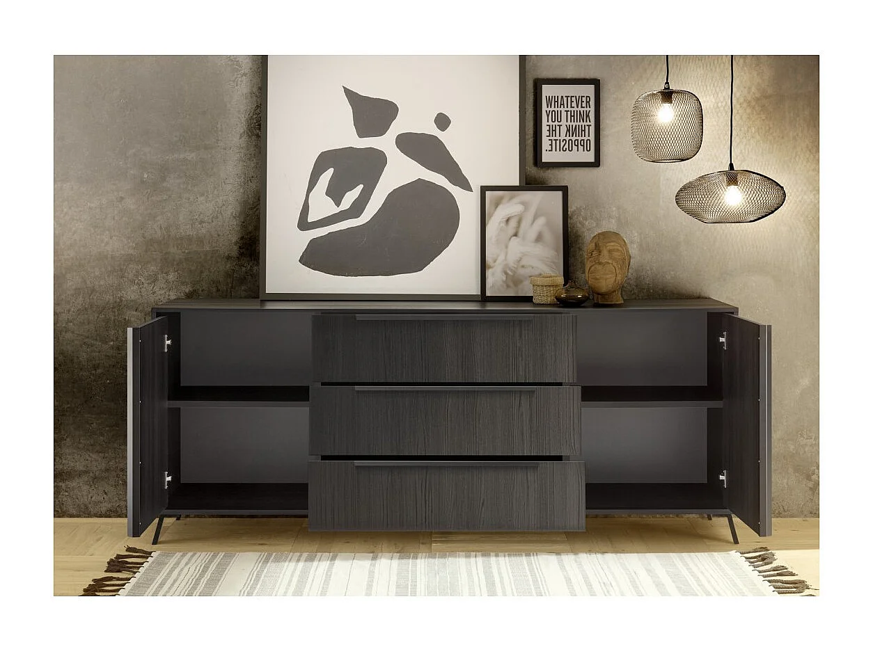 Buffet 2 portes 3 tiroirs collection SKY. Coloris chêne noir