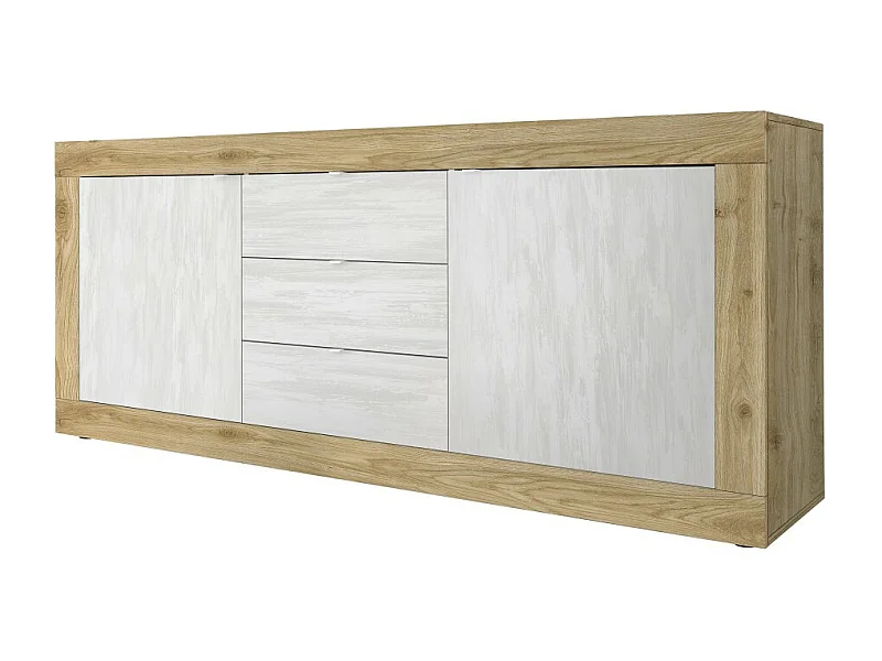 Buffet met 2 deuren en 3 laden collectie ACCESS. Kleur wit en licht eiken.
