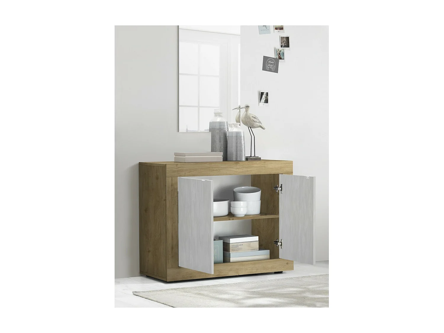 Buffet 2 portes collection ACCESS. Coloris blanc et chêne clair