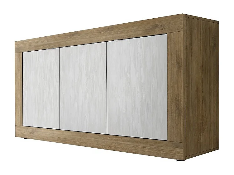 Buffet 3 puertas colección ACCESS. Color blanco y roble oscuro.