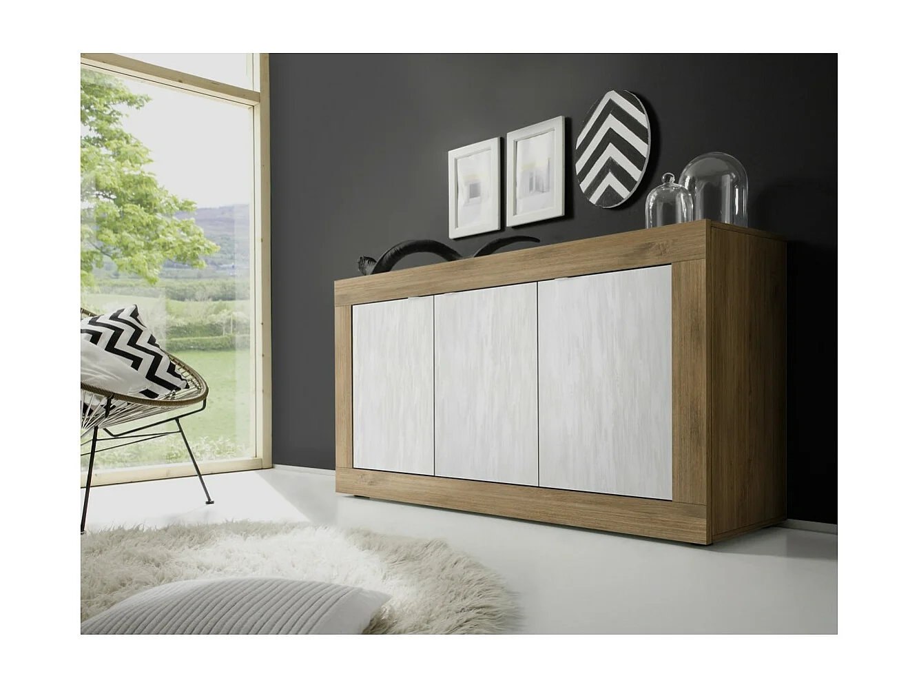 Buffet 3 portes collection ACCESS. Coloris blanc et chêne foncé