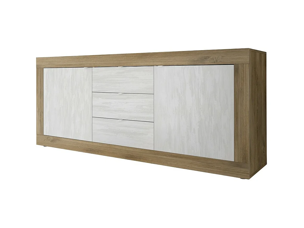 Buffet 2 portes 3 tiroirs collection ACCESS. Coloris blanc et chêne foncé