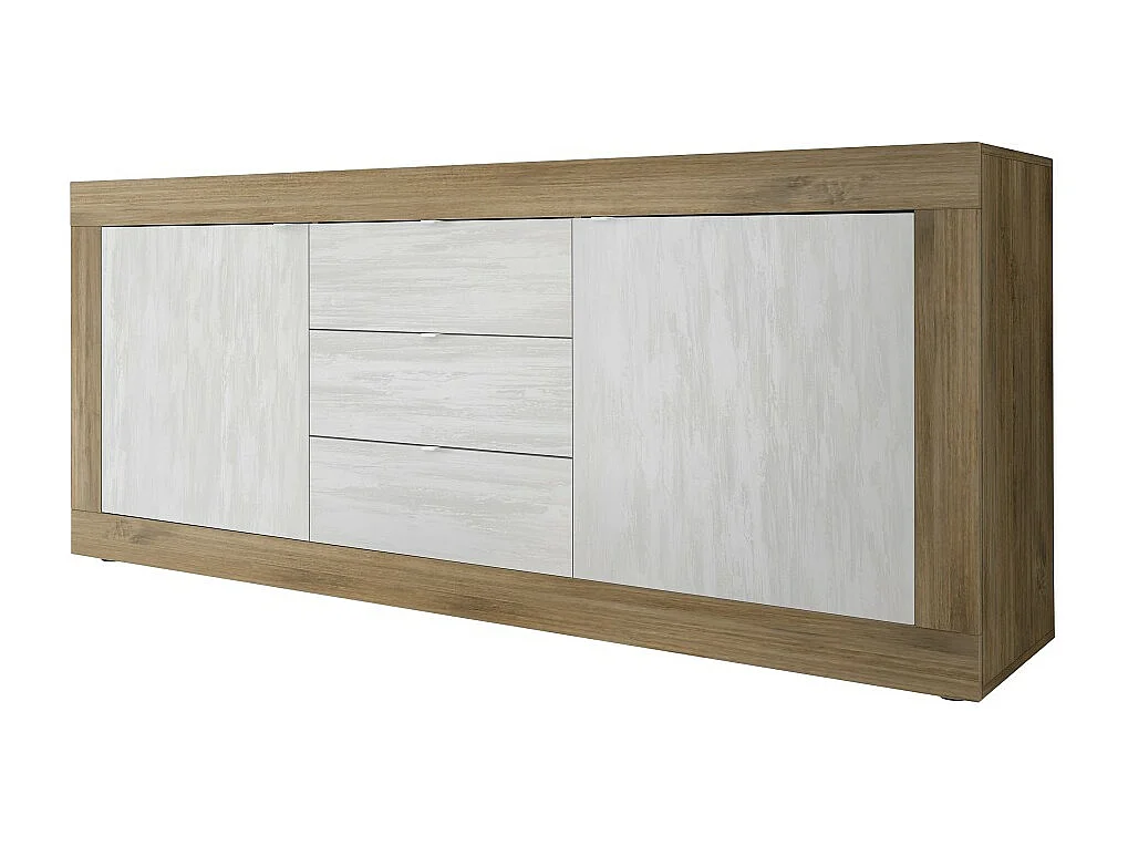 Buffet met 2 deuren en 3 laden, collectie ACCESS. Kleur wit en donker eiken.