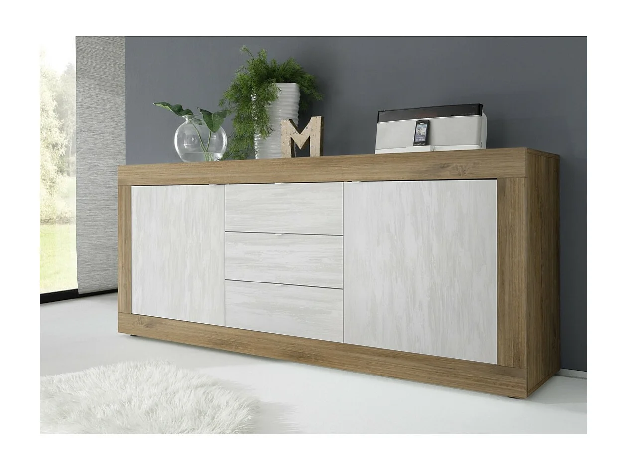 Buffet met 2 deuren en 3 laden, collectie ACCESS. Kleur wit en donker eiken.