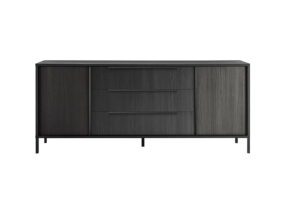 Buffet 2 portes 3 tiroirs collection IRON. Coloris chêne noir