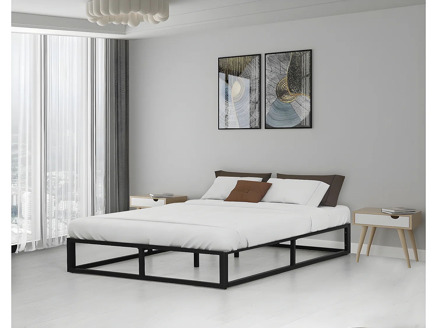 Zwarte metalen bedframe 160 x 200 cm met 12 latten voor evenwichtige ondersteuning