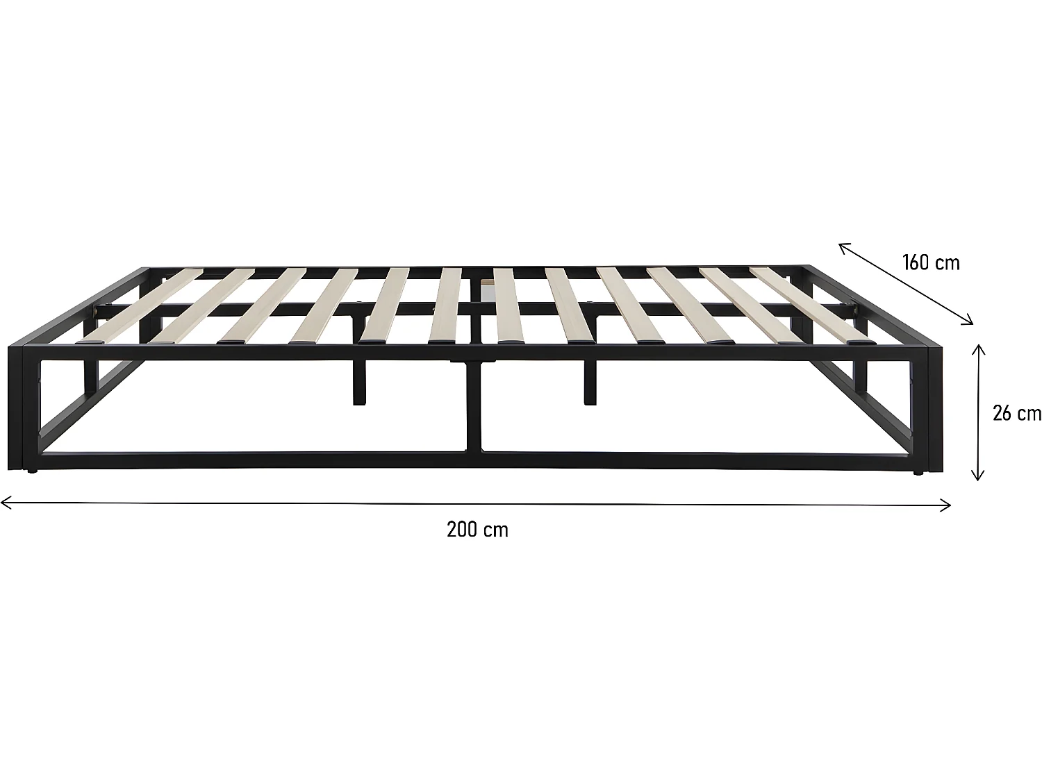 Zwarte metalen bedframe 160 x 200 cm met 12 latten voor evenwichtige ondersteuning