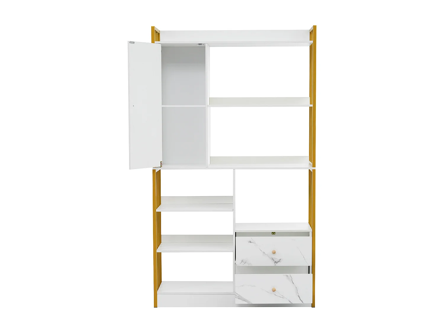 Boekenkast met 5 planken, 1 deur en 2 lades - industriële stijl - Wit & Goud