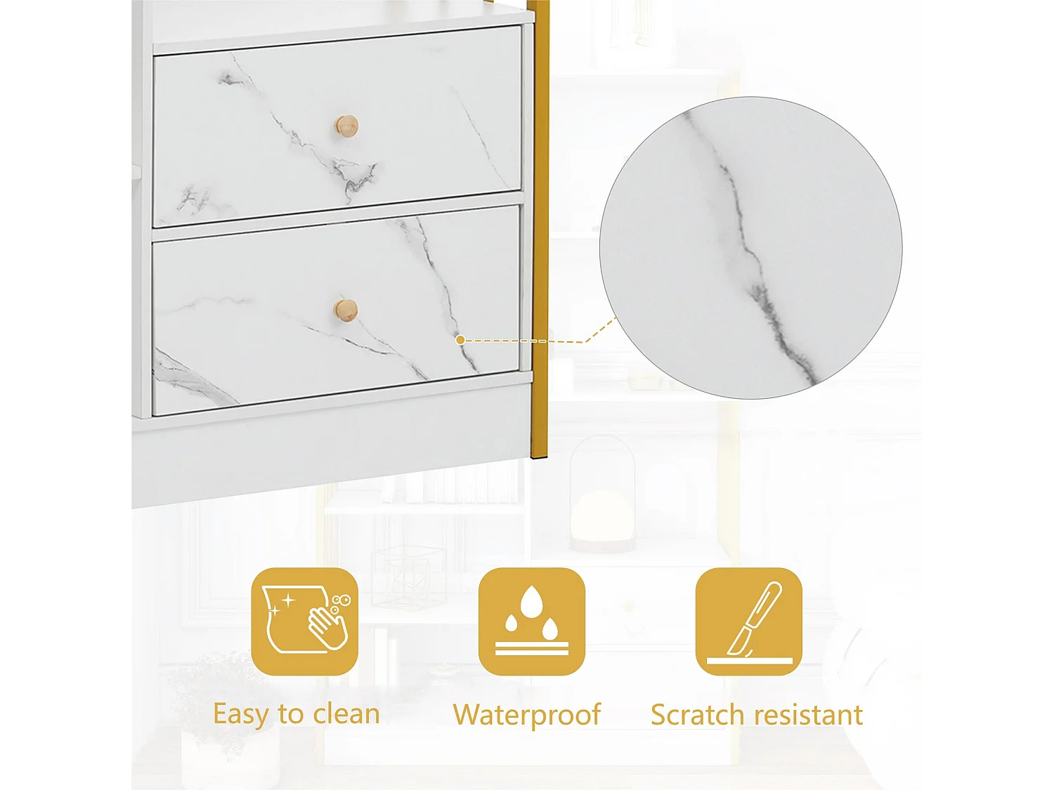 Boekenkast met 5 planken, 1 deur en 2 lades - industriële stijl - Wit & Goud