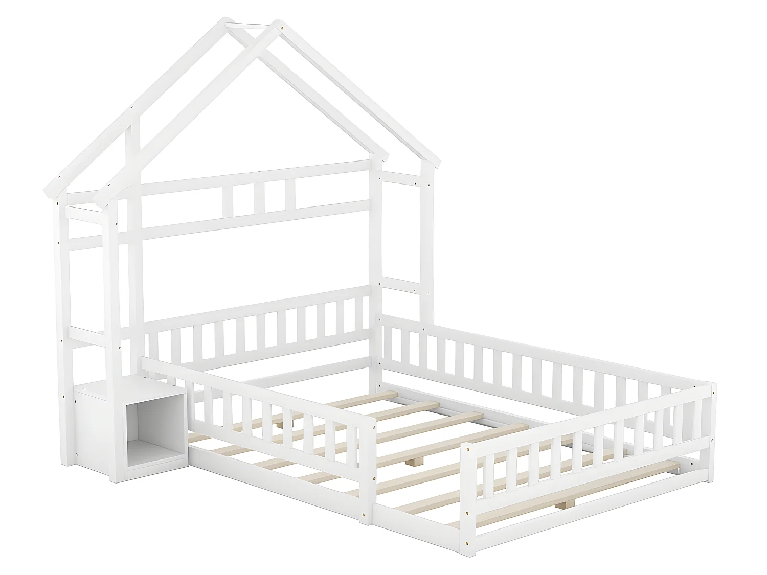 Kabinen-Kinderbett 140x200cm mit Nachttisch und Sicherheitsgeländer - Lattenrost - Weiß