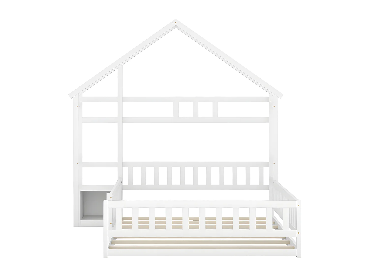 Kabinen-Kinderbett 140x200cm mit Nachttisch und Sicherheitsgeländer - Lattenrost - Weiß