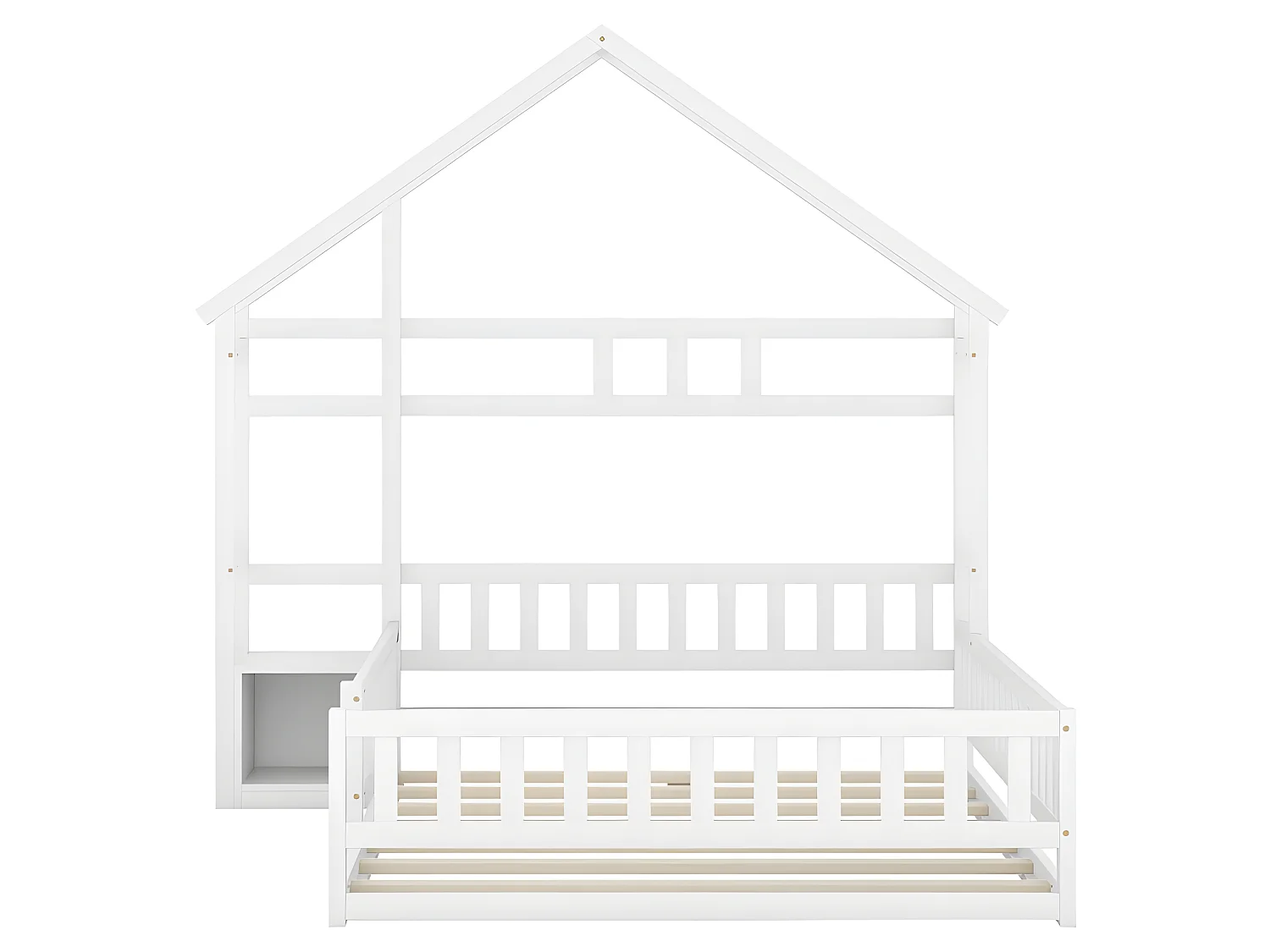 Letto per bambini cabina 140x200 cm con comodino e sponde di sicurezza - rete a doghe - Bianco