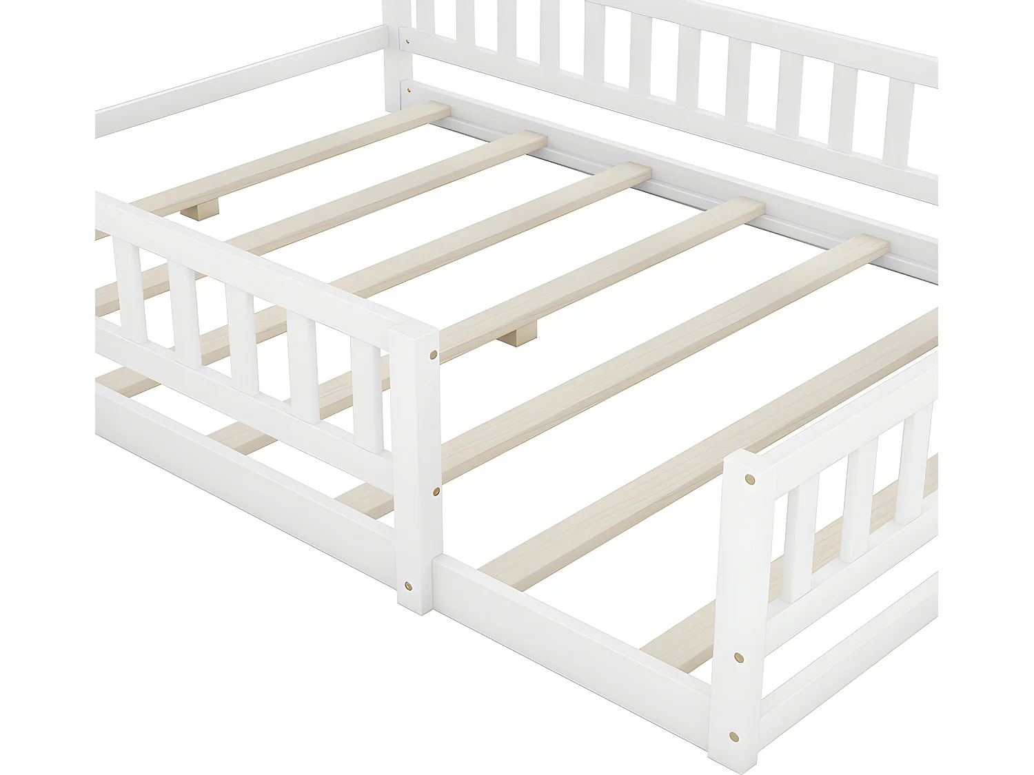 Letto per bambini cabina 140x200 cm con comodino e sponde di sicurezza - rete a doghe - Bianco