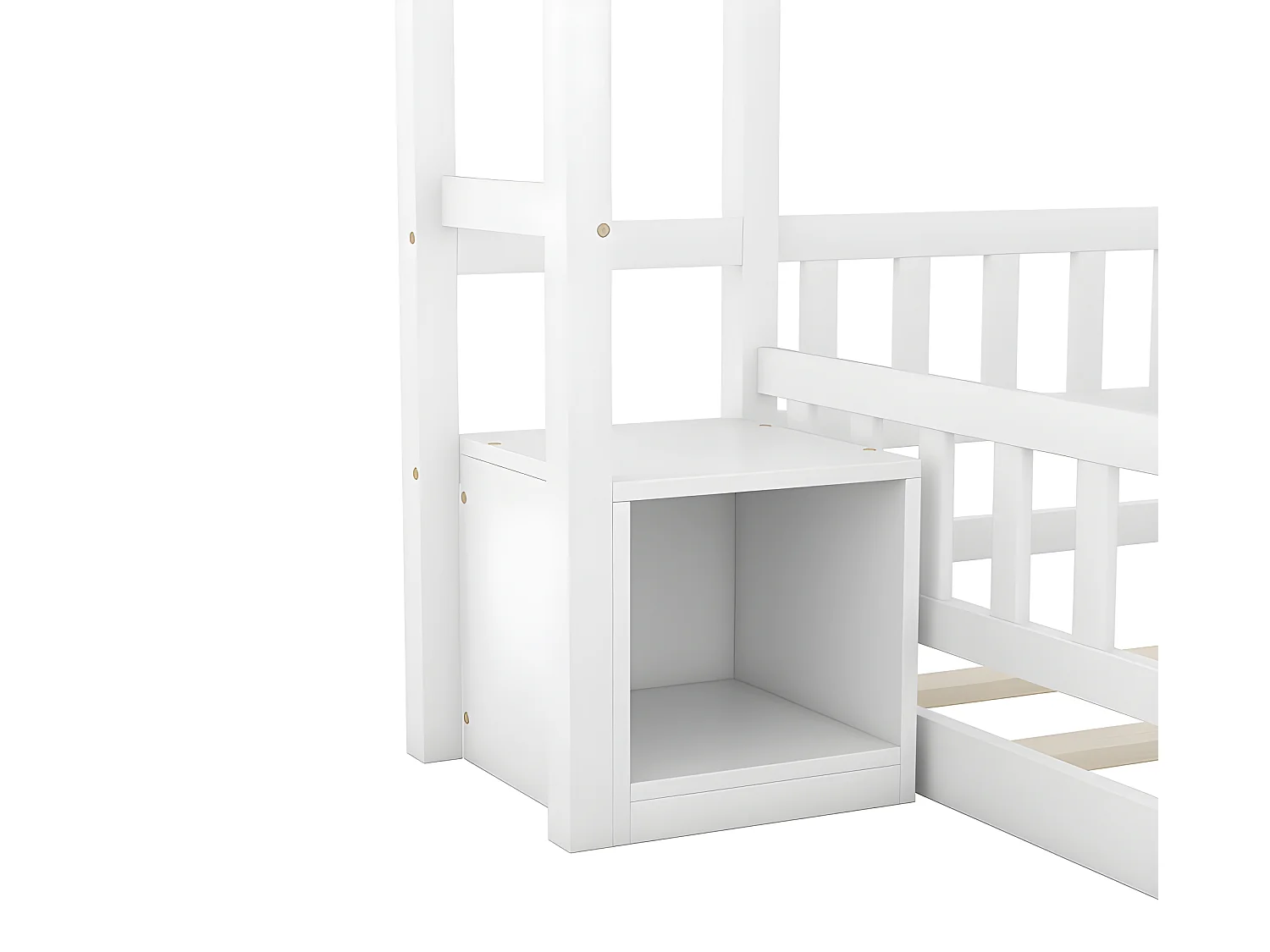 Letto per bambini cabina 140x200 cm con comodino e sponde di sicurezza - rete a doghe - Bianco