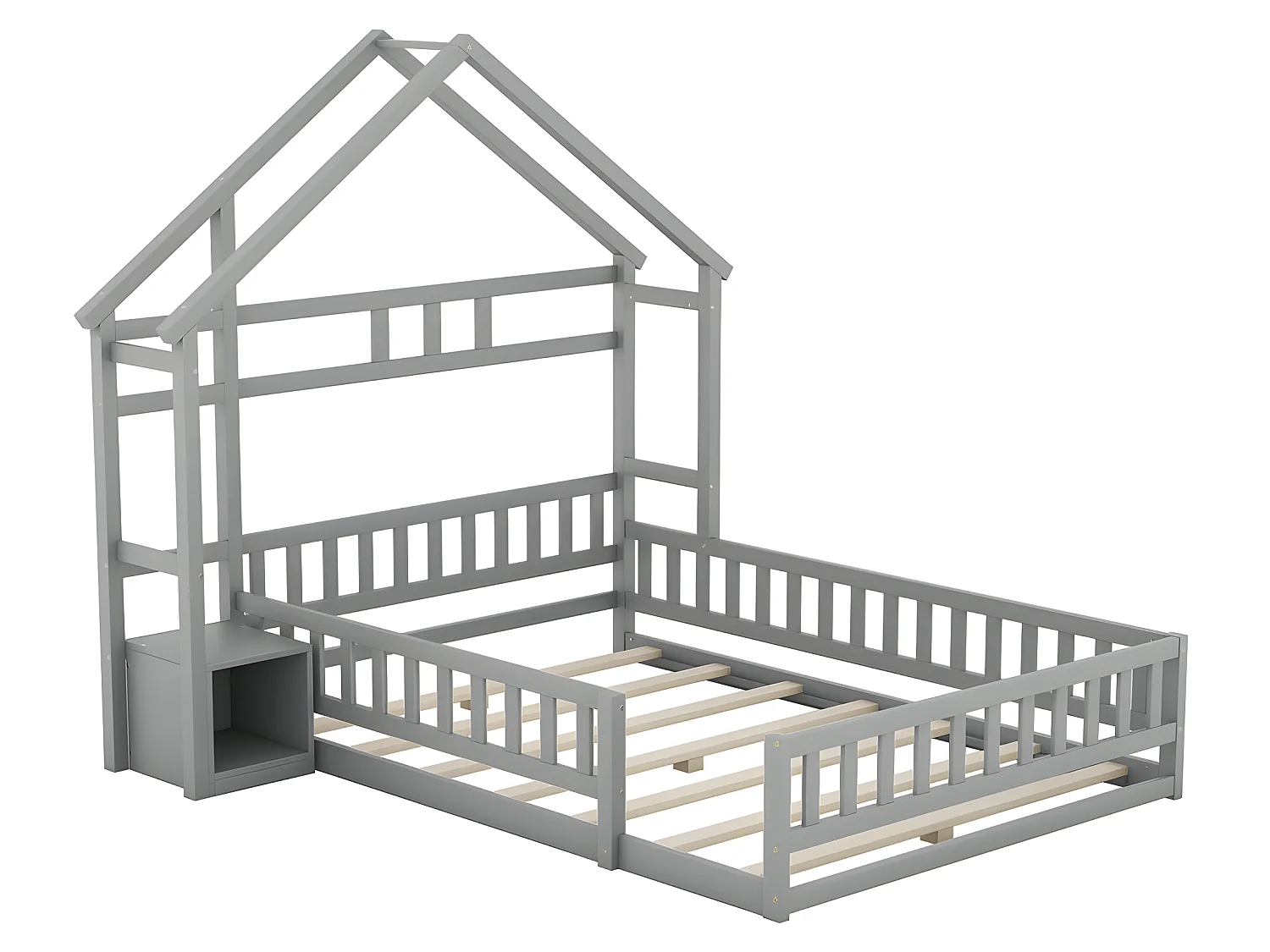 Letto a cabina per bambini 140x200 cm con comodino e sponde di sicurezza - rete a doghe - Grigio