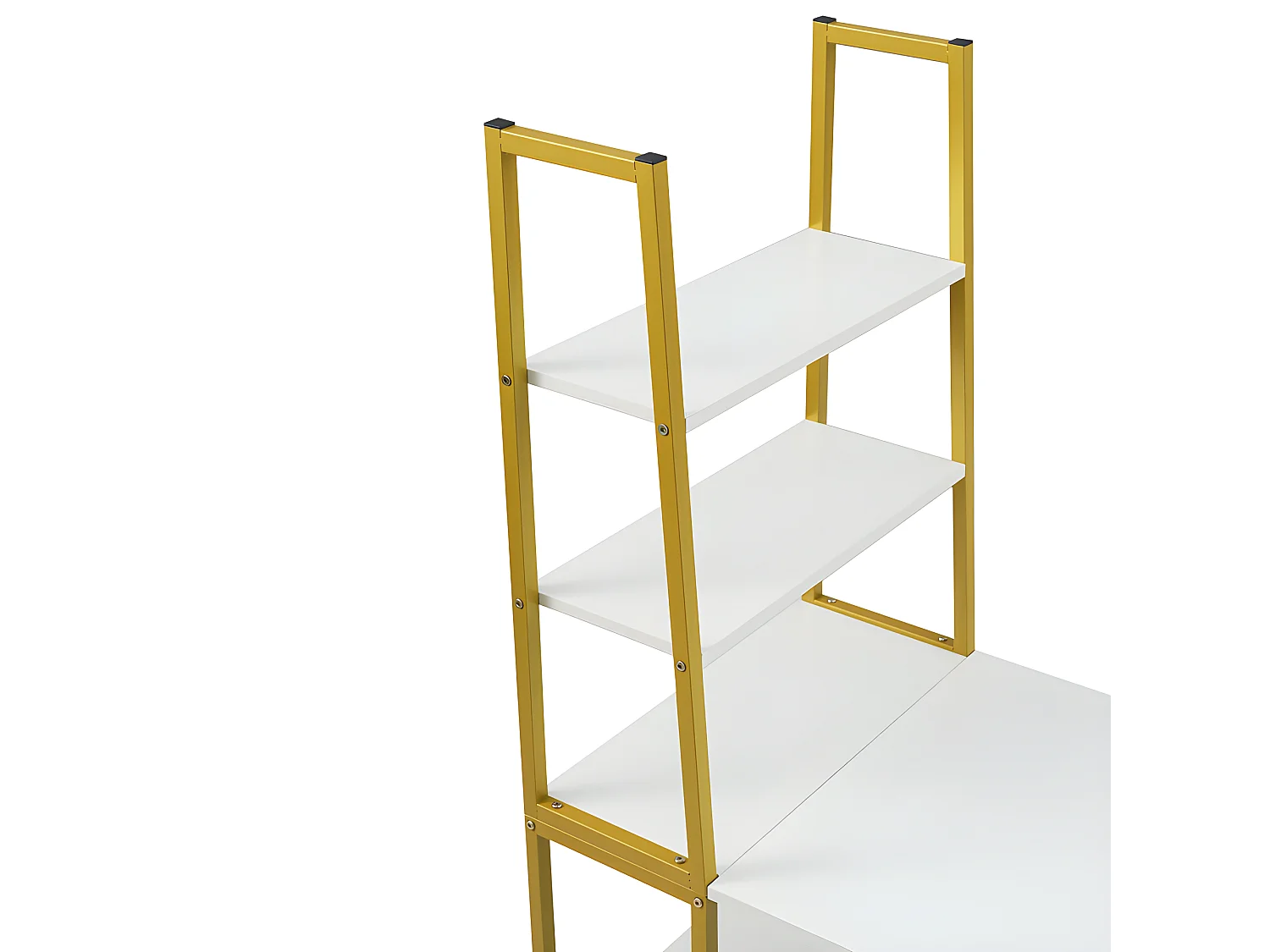 Bureau avec 4 étagères de rangement - Blanc & Doré