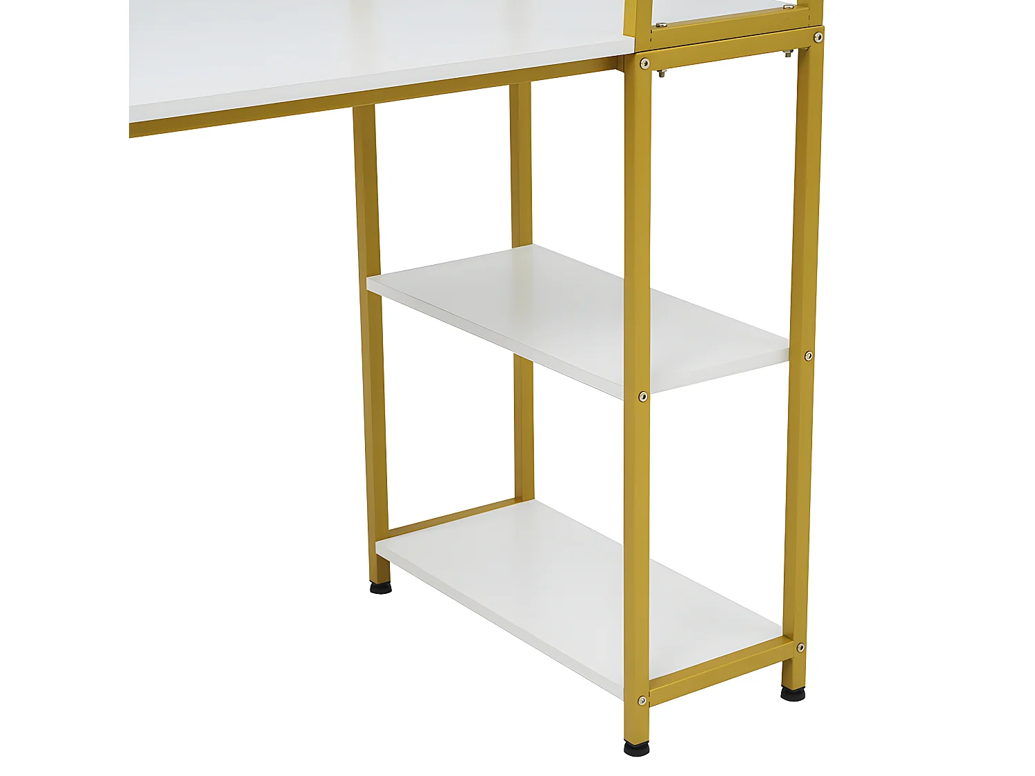 Bureau avec 4 étagères de rangement - Blanc & Doré