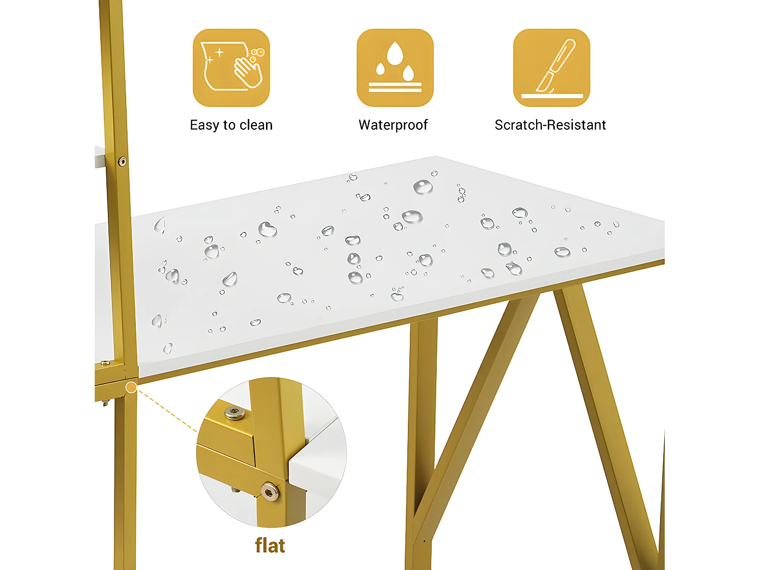 Bureau avec 4 étagères de rangement - Blanc & Doré