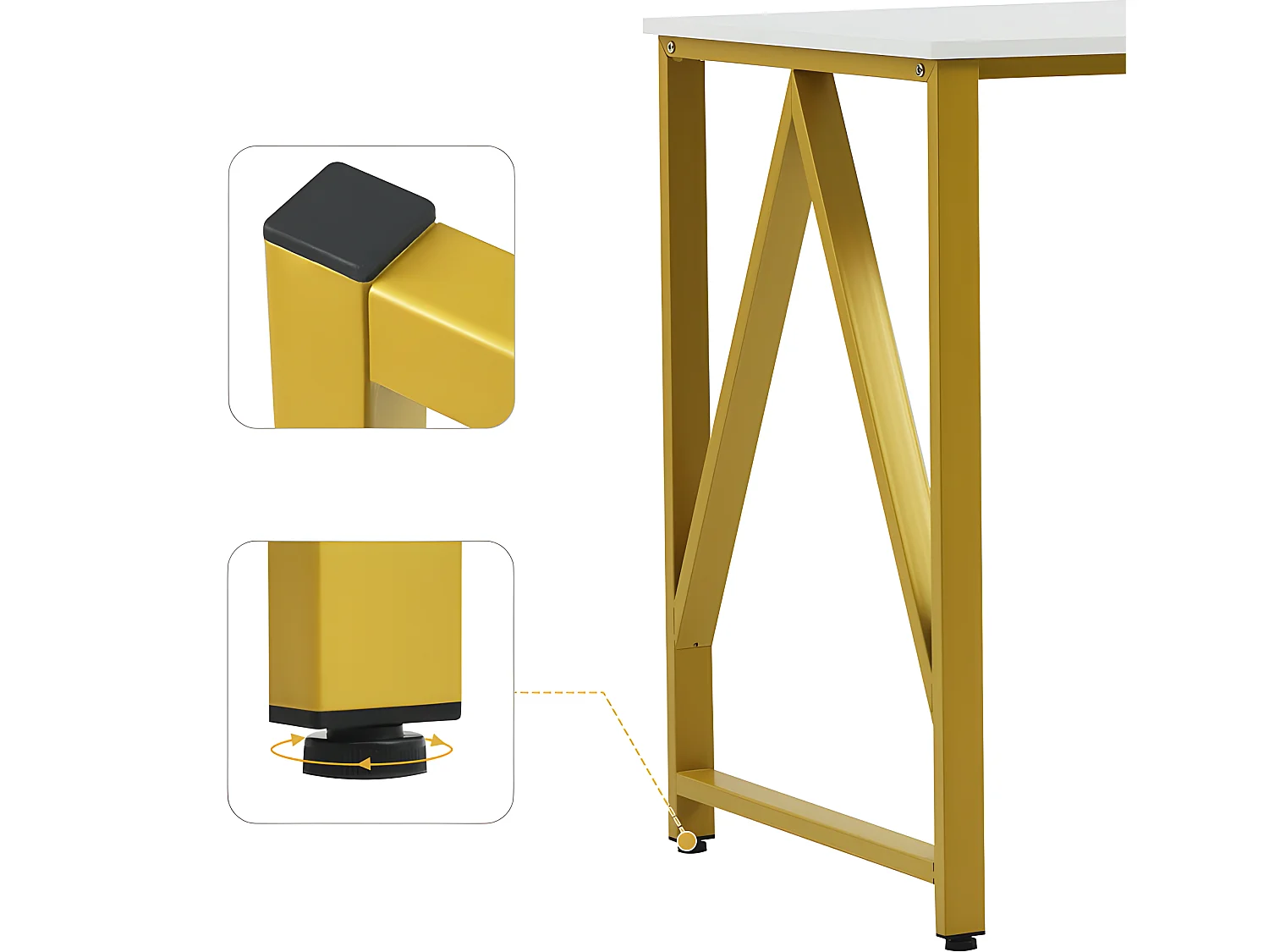 Bureau avec 4 étagères de rangement - Blanc & Doré