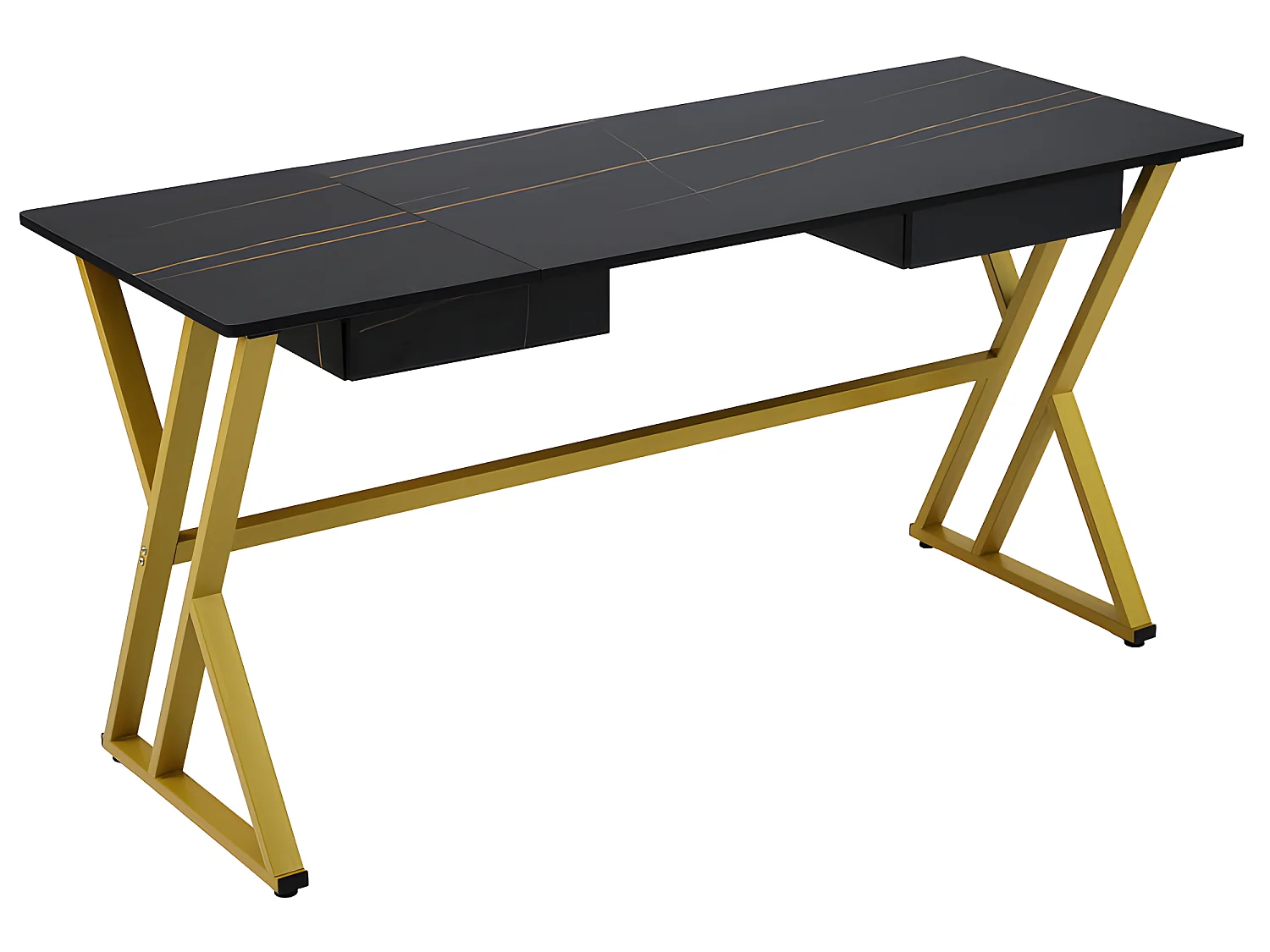 Multifunctioneel bureau met 2 lades - marmerpatroon fineer - Zwart & Goud