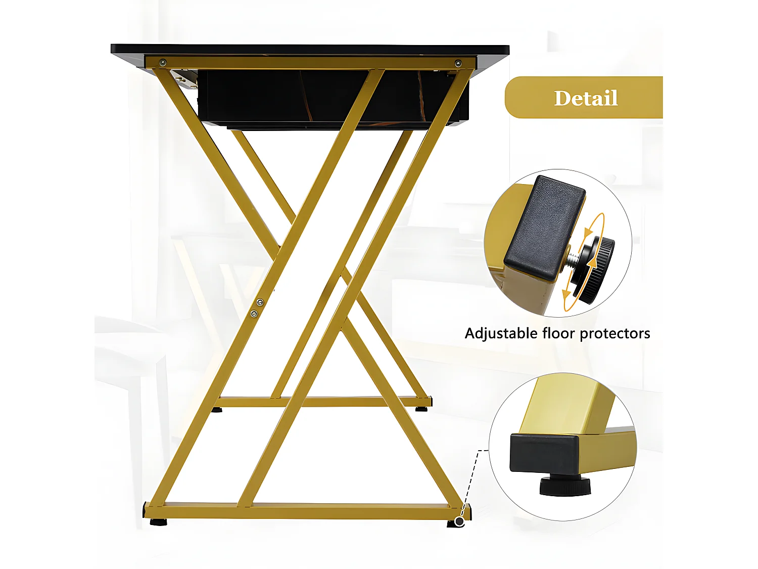 Multifunctioneel bureau met 2 lades - marmerpatroon fineer - Zwart & Goud