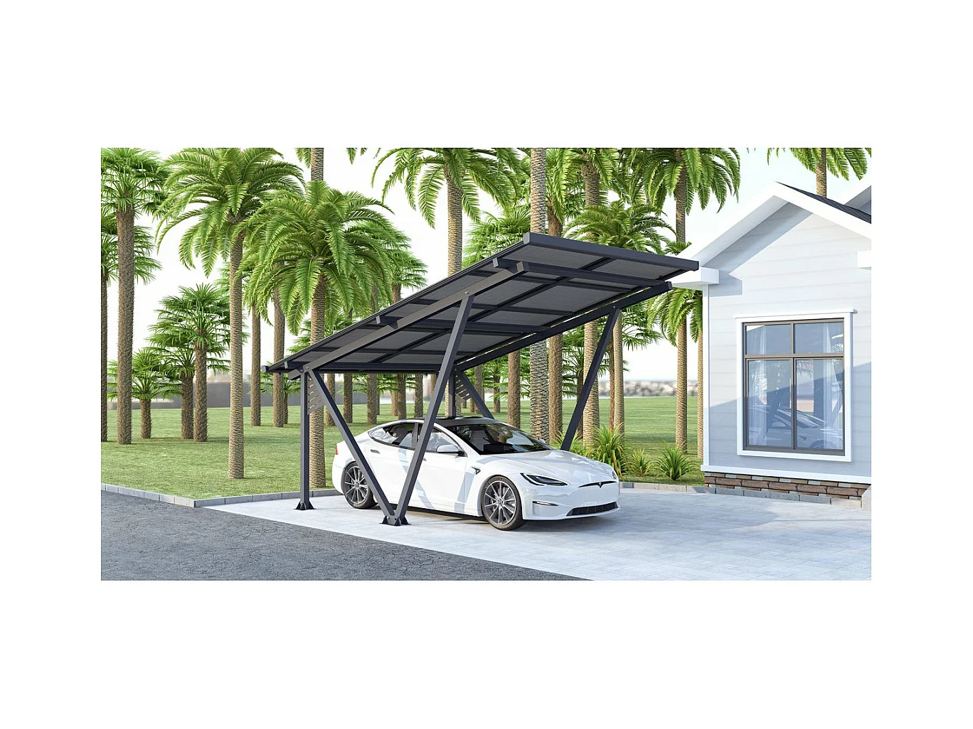 Zonnewagen met geïntegreerde fotovoltaïsche panelen - 4,1 kW - Koud grijs - 366 x 575 x 366 cm