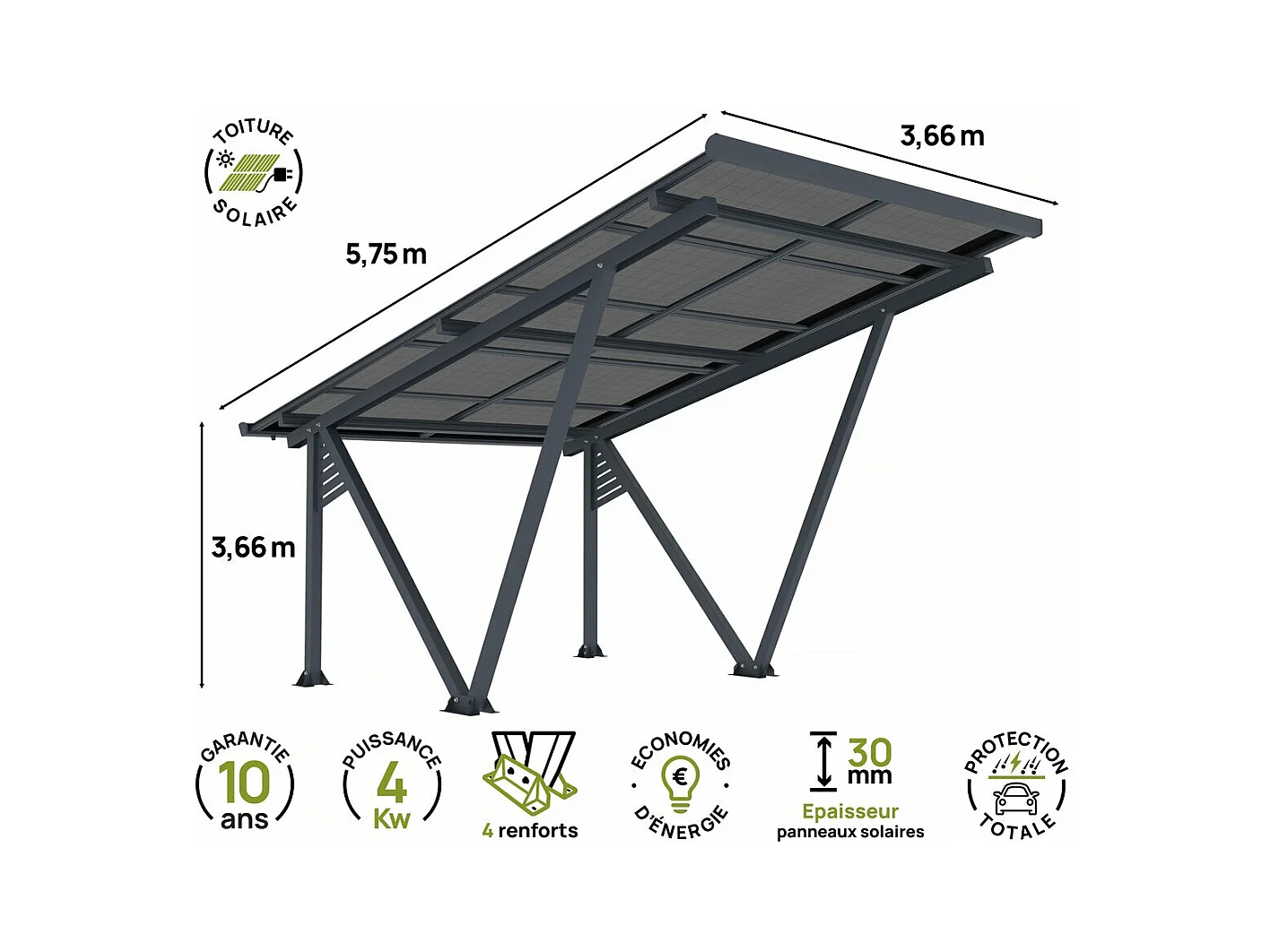 Zonnewagen met geïntegreerde fotovoltaïsche panelen - 4,1 kW - Koud grijs - 366 x 575 x 366 cm