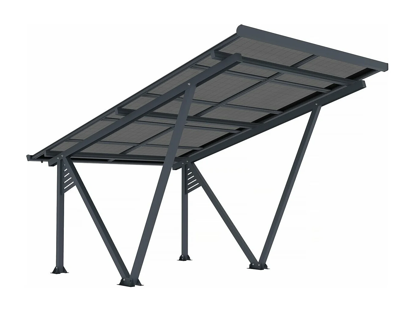 Ombrière Carport solaire avec panneaux photovoltaïques - 366 x 575 x 366 cm - Gris - 4,1 kW