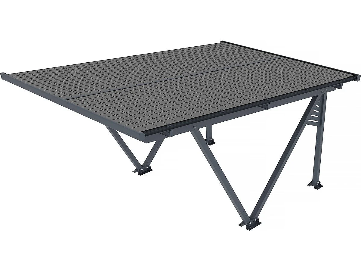 Moderno Estacionamento Solar de Alumínio com Painéis Fotovoltaicos Integrados - 4,1 kW - 366 x 575 x 366 cm - Cinza