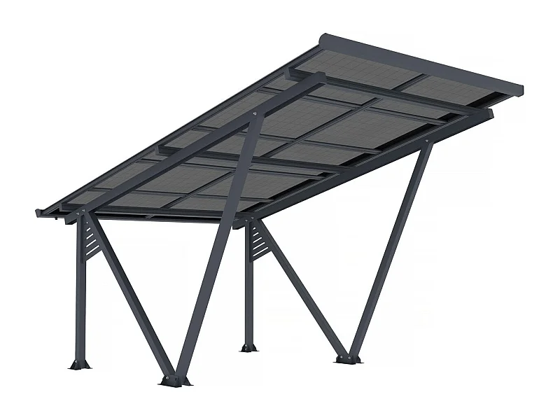 Ombrière Carport solaire avec panneaux photovoltaïques - 366 x 575 x 366 cm - Gris - 4,1 kW
