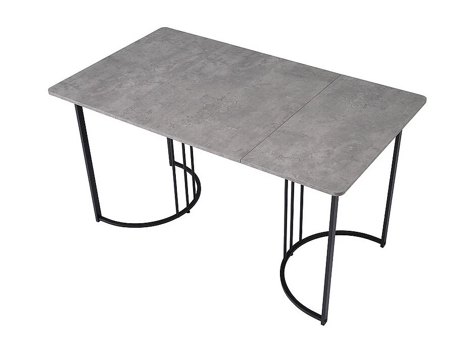 Esstisch 140 x 80 cm mit verstellbaren Beinen – Metallstruktur – Furnier mit Marmormuster – Grau und Schwarz