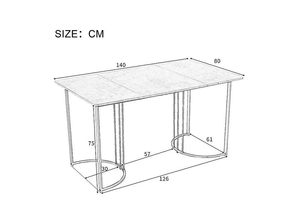 Mesa de comedor 140x80 cm con patas ajustables - estructura de metal - chapa de mármol - Gris y Negro