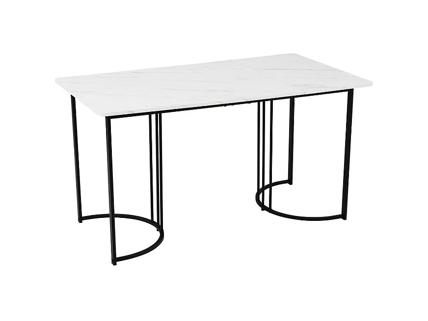 Esstisch 140 x 80 cm mit verstellbaren Beinen – Metallstruktur – Furnier mit Marmormuster – Weiß und Schwarz