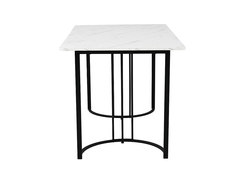 Esstisch 140 x 80 cm mit verstellbaren Beinen – Metallstruktur – Furnier mit Marmormuster – Weiß und Schwarz