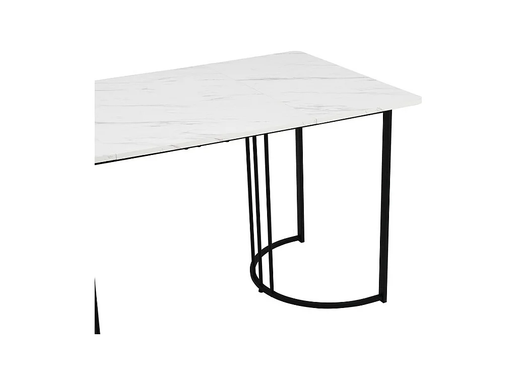 Esstisch 140 x 80 cm mit verstellbaren Beinen – Metallstruktur – Furnier mit Marmormuster – Weiß und Schwarz