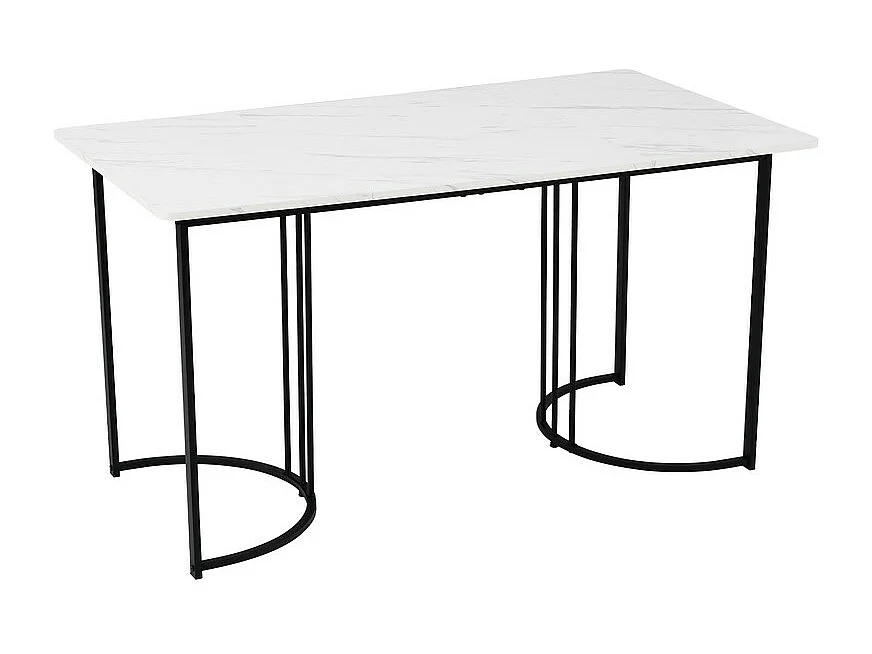 Eettafel 140x80 cm met verstelbare poten - metalen structuur - marmerpatroon fineer - Wit & Zwart