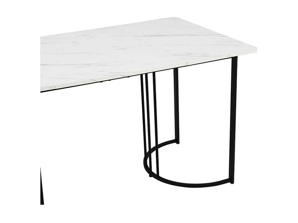 Eettafel 140x80 cm met verstelbare poten - metalen structuur - marmerpatroon fineer - Wit & Zwart