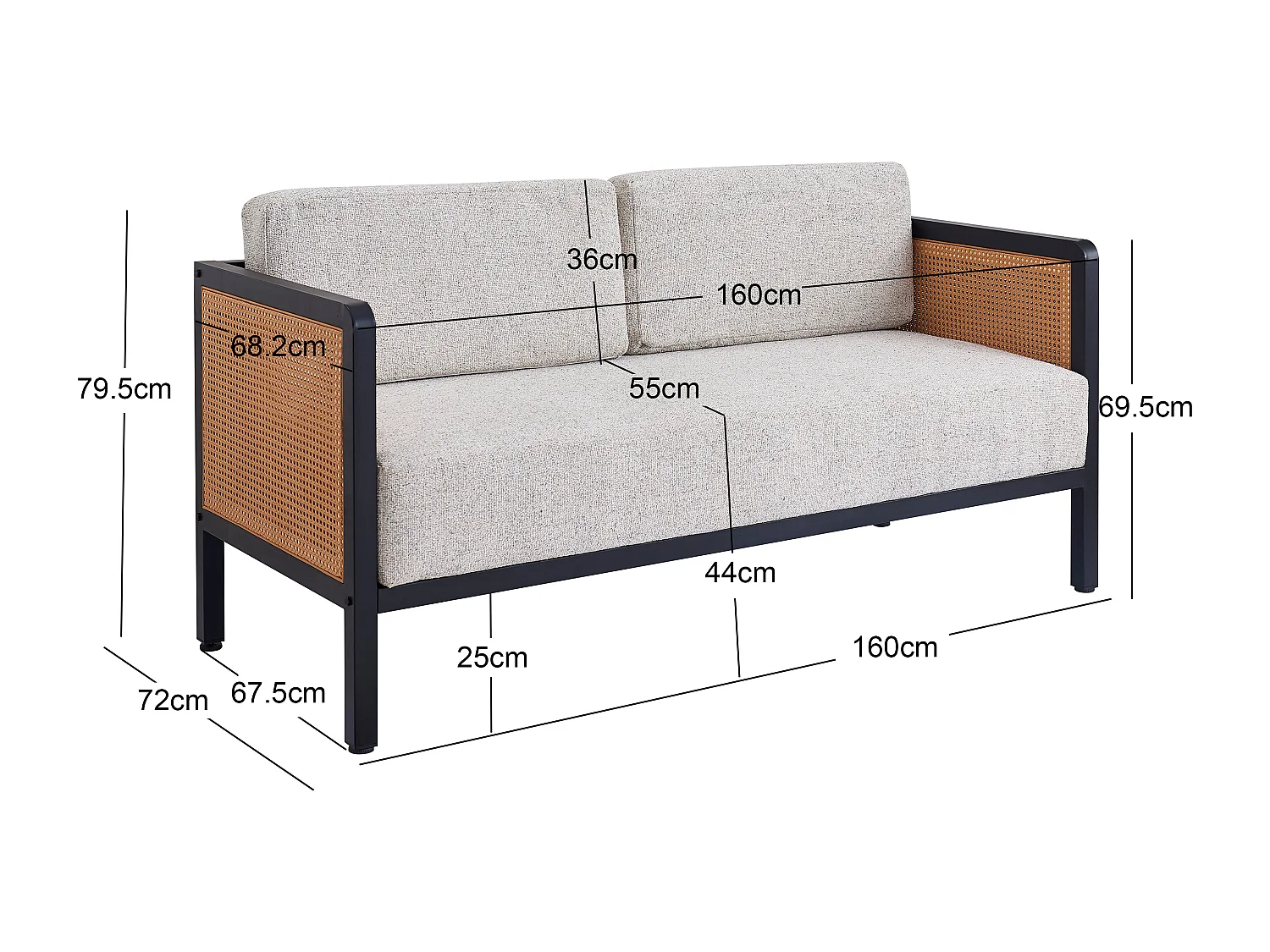 Nordlys - Canape 2/3 Places en Metal Cannage