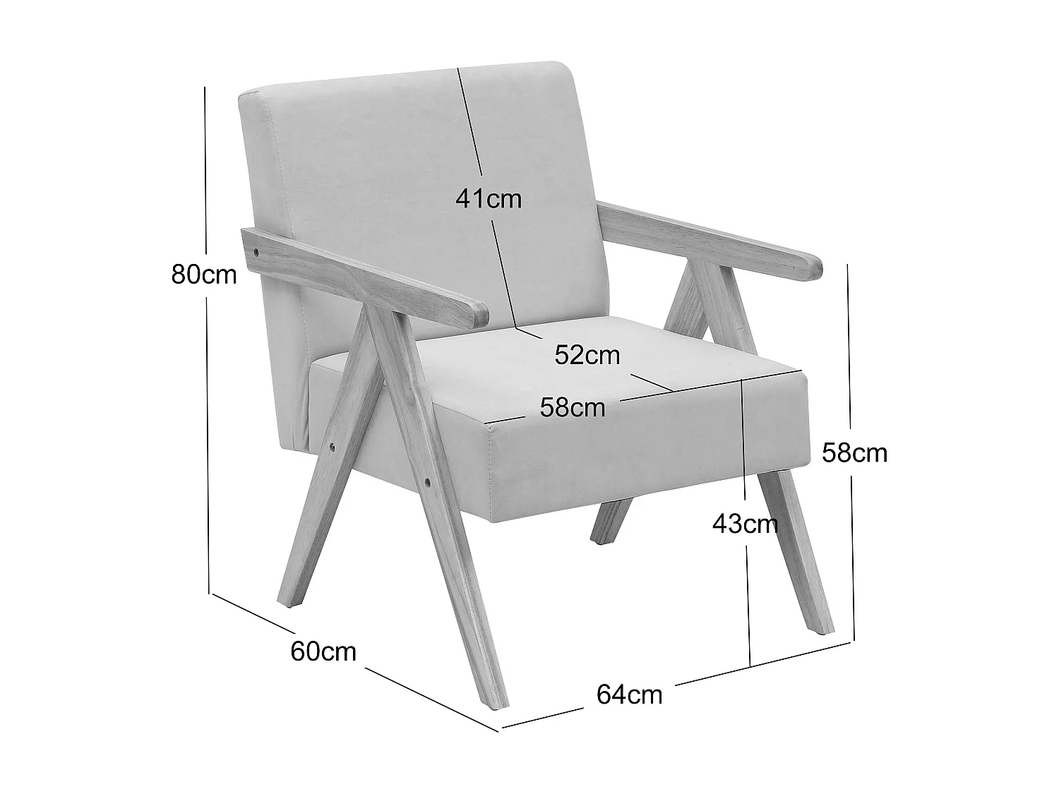 Fauteuil de salon en bois massif et bouclette blanche