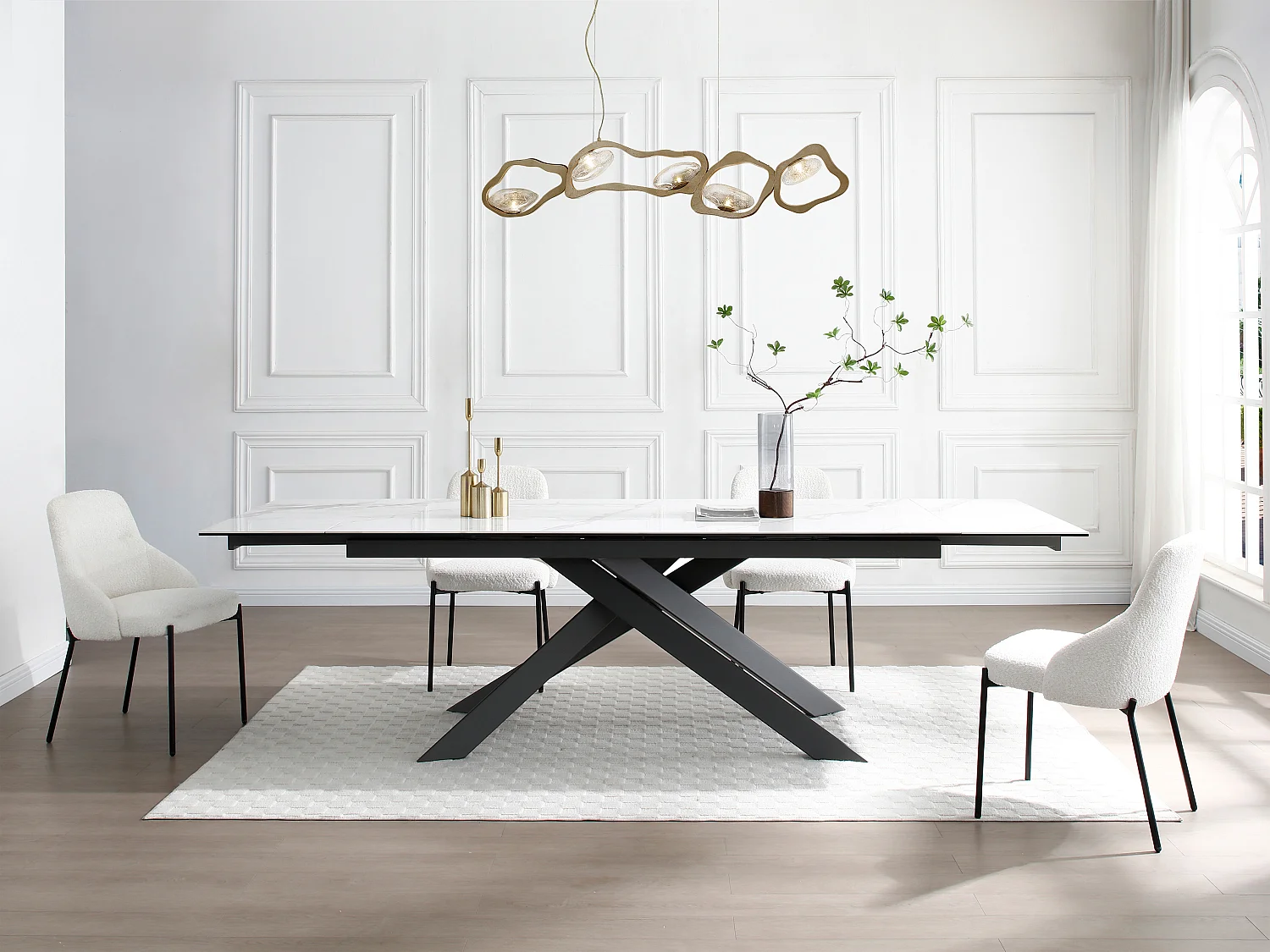 Lot de 2 chaises en tissu bouclette et métal noir - Blanc - LIAMONA