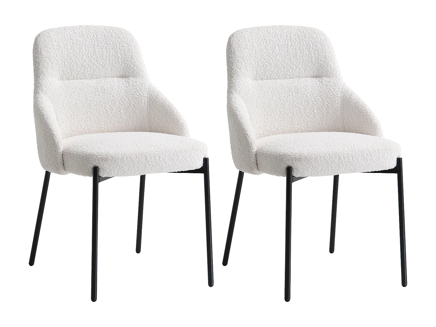 Lot de 2 chaises en tissu bouclette et métal noir - Blanc - LIAMONA