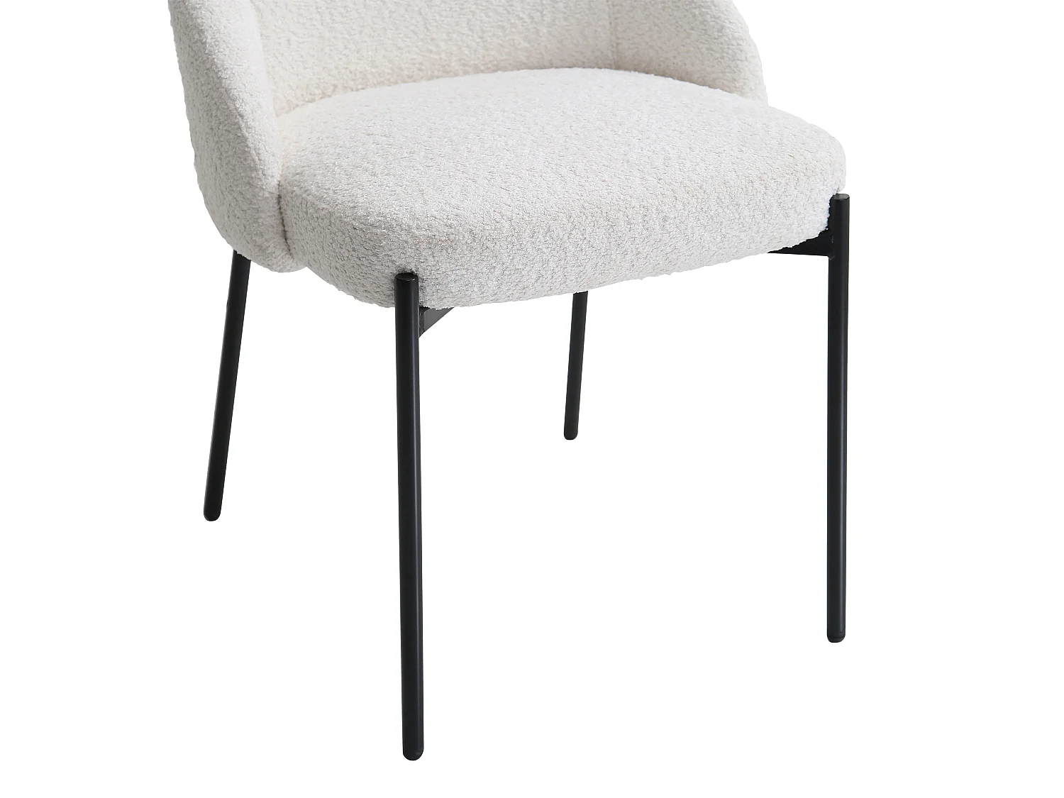 Lot de 2 chaises en tissu bouclette et métal noir - Blanc - LIAMONA