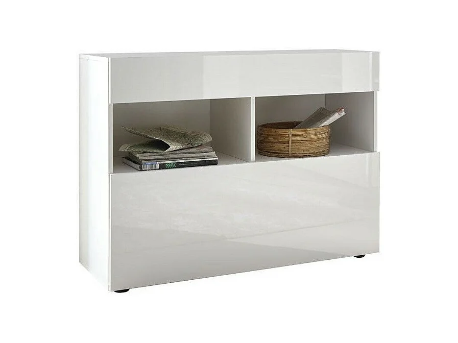 Buffet 1 tiroir et 1 porte abattante, collection SULTANO, coloris blanc, idéal dans votre salon ou salle à manger