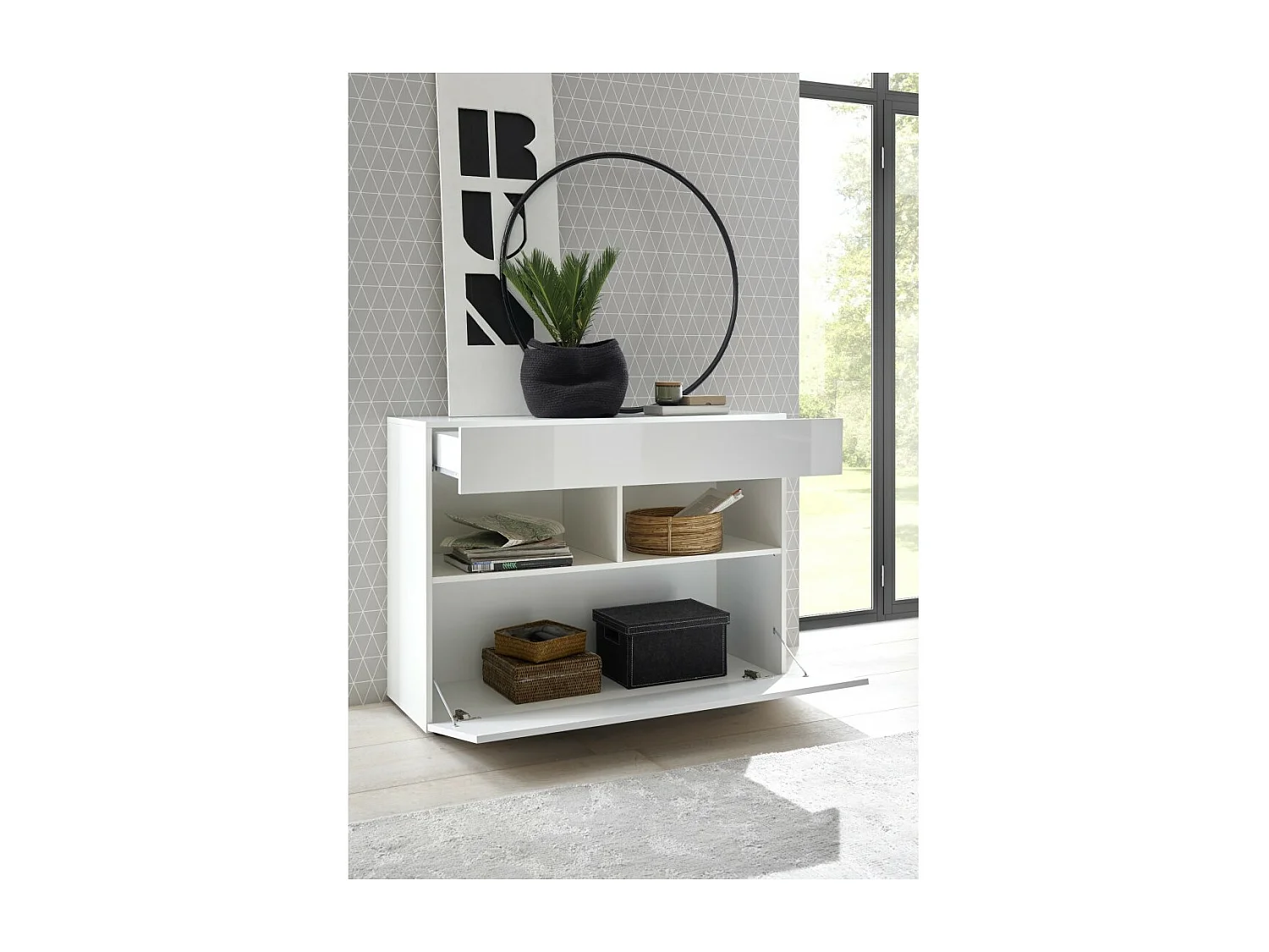 Buffet 1 cajón y 1 puerta abatible, colección SULTANO, color blanco, ideal en tu salón o comedor.